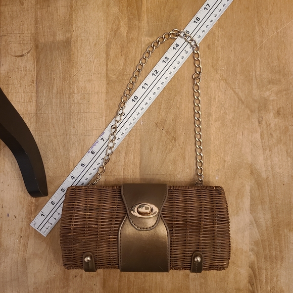 Woven Rattan Chain-Handle Shoulder Bag in Brown - Picture 2 of 5